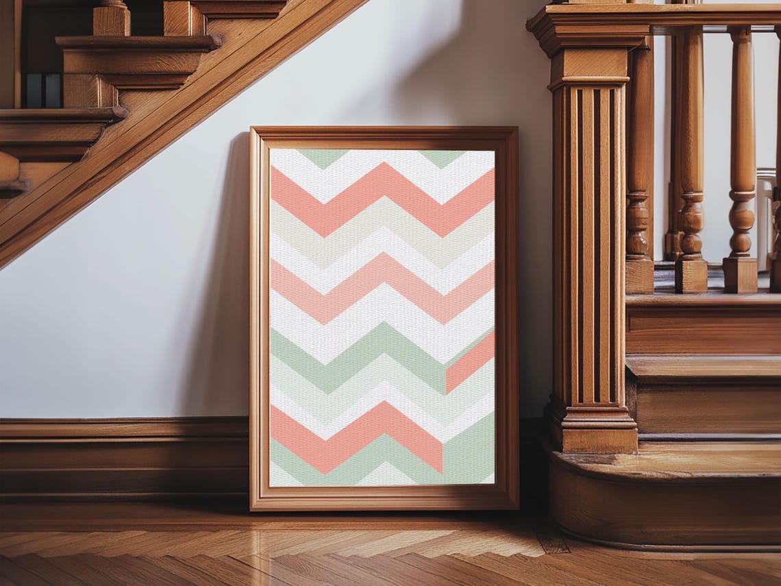 Pastel Chevron Zigzag Pink Green Geometric Modern Abstract Art Print - Image 5