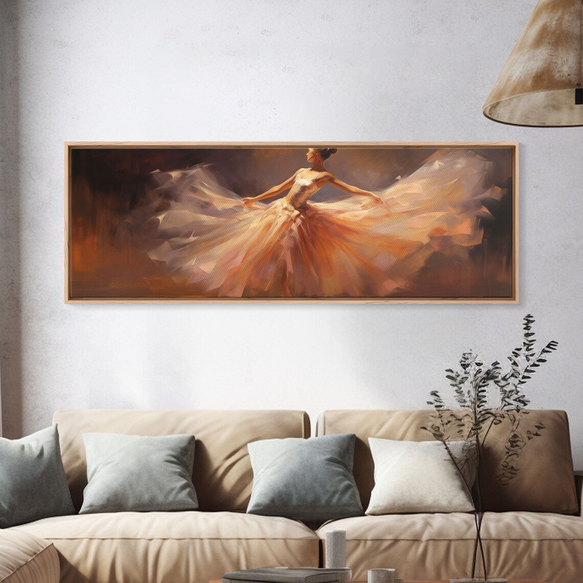 Ballerina Dancer Flowing Peach Tutu Oil Painting Graceful Wall Art - Image 4