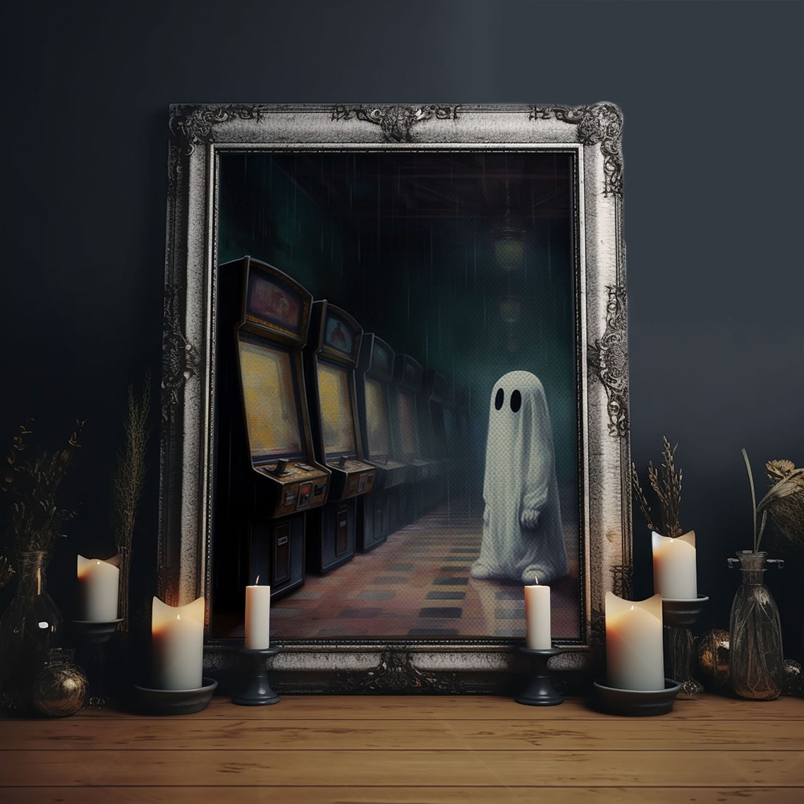 Ghost In Abandoned Arcade Retro Game Room Spooky Nostalgia Art Poster
