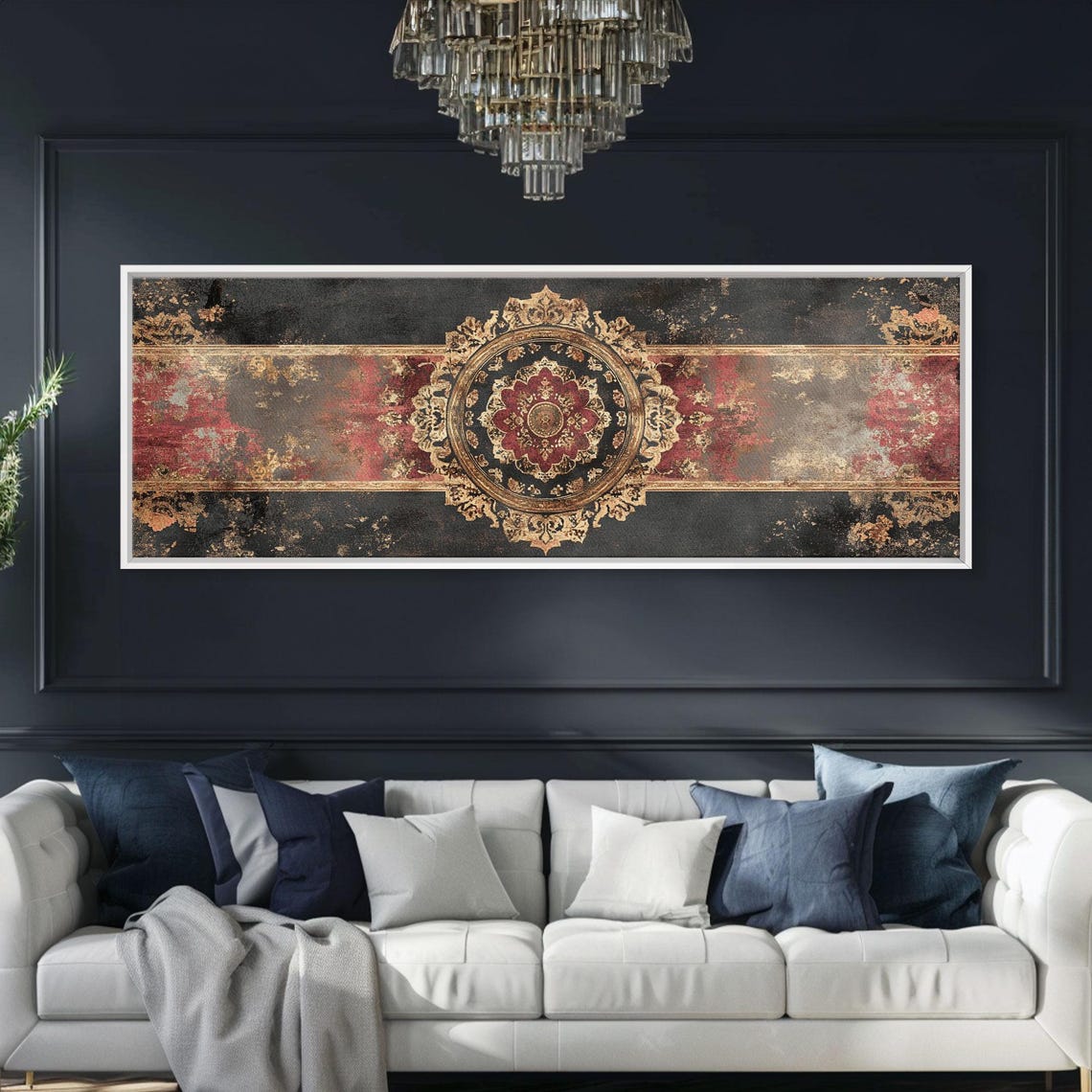 Vintage Black Red Gold Medallion Tapestry Distressed Wall Poster - Image 5