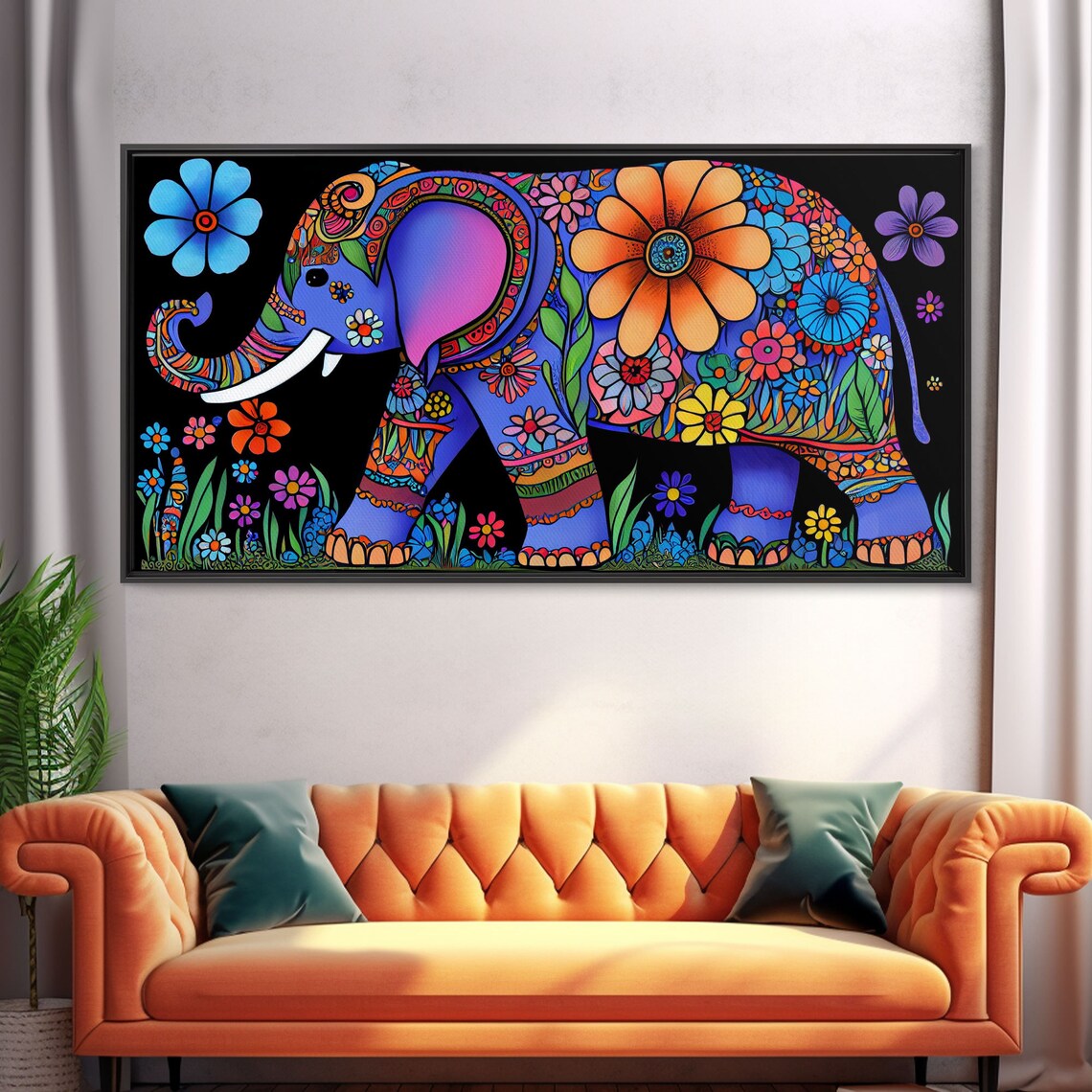 Elephant Abstract Art Print with Flowers, Indian Style - Image 5