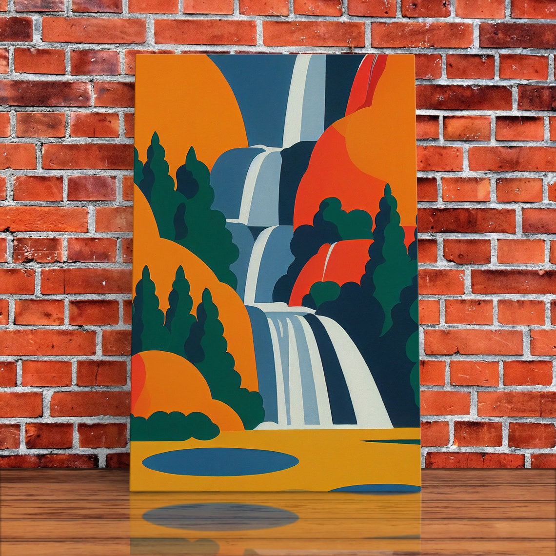 Bold Geometric Waterfall In Orange Teal Abstract Style Modern Print - Image 4