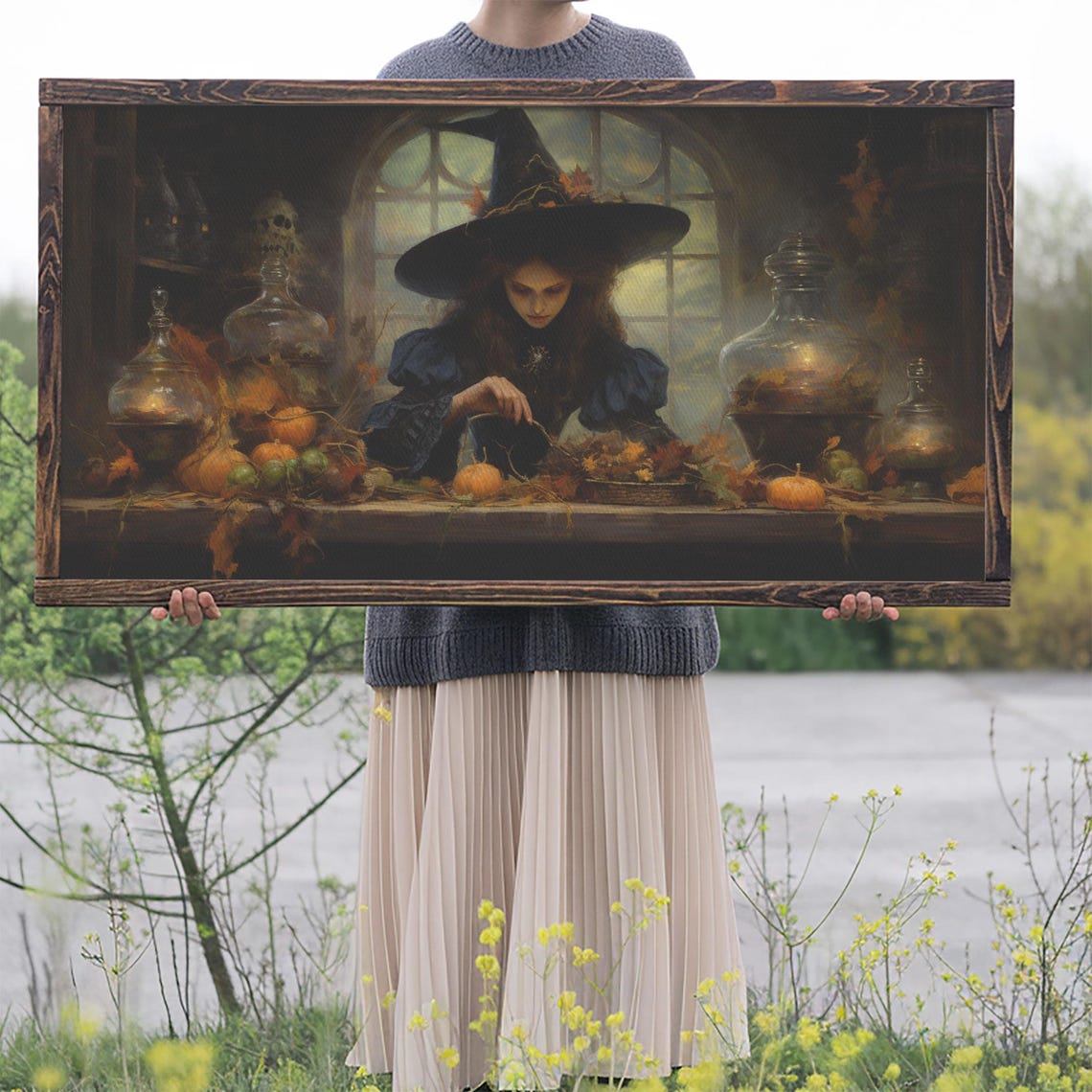 Witch Brewing Potions Pumpkins Glass Jars Occult Apothecary Art Poster - Image 2