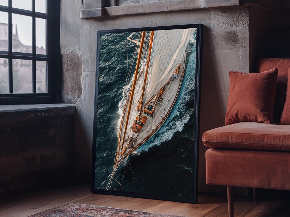 Birds Eye View Of Sailboat, Nautical Wall Art Print - Image 3