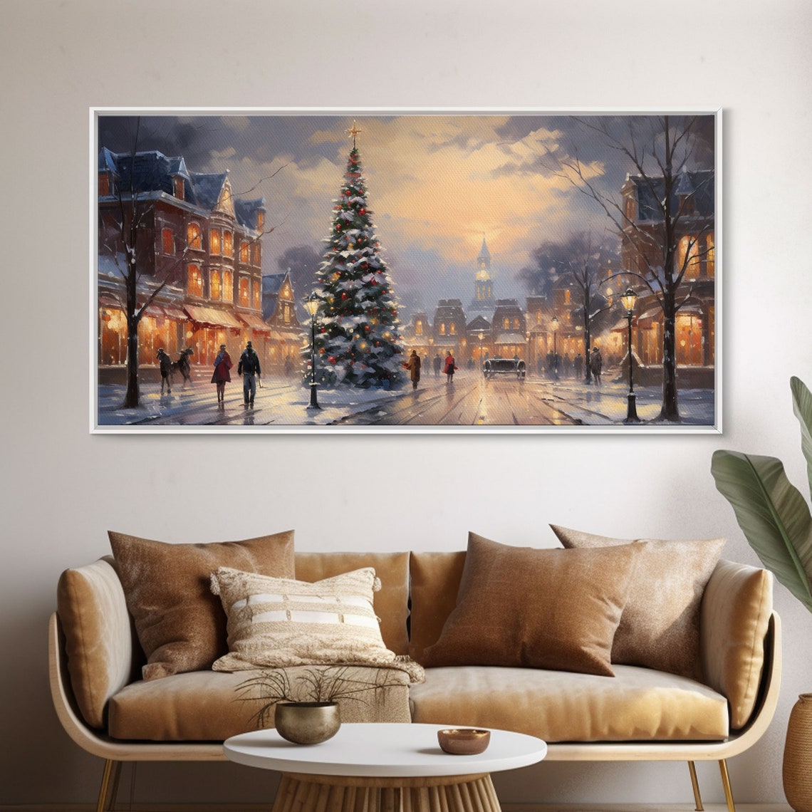 Victorian Christmas Town Square Big Tree Evening Lights Poster