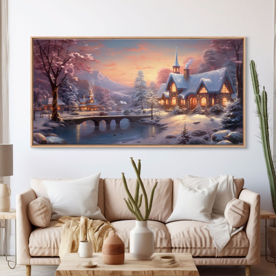 Winter Victorian Village Whimsical Art Print - Image 3