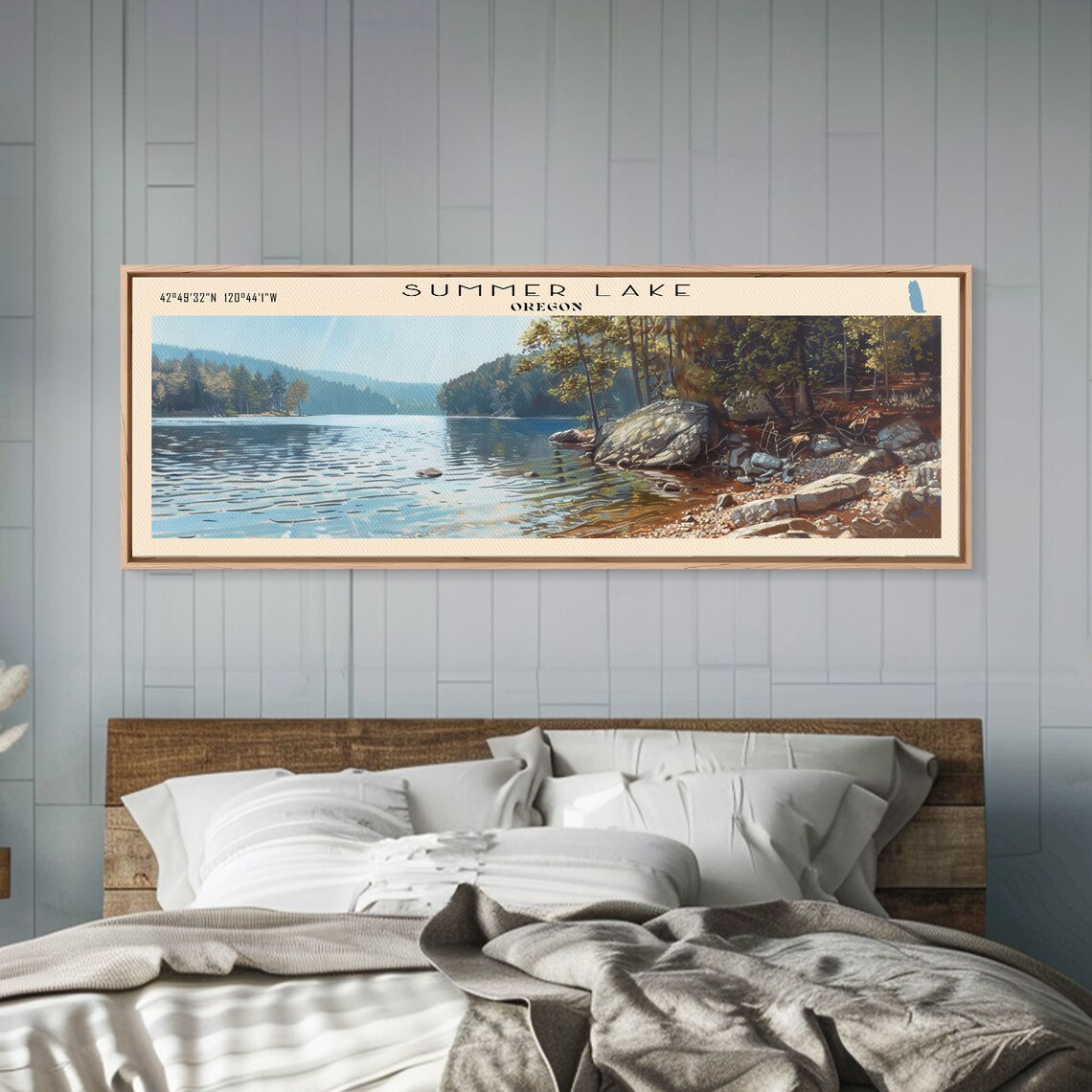 Summer Lake Oregon Sunny Rocky Shoreline Pine Forest Travel Poster - Image 5