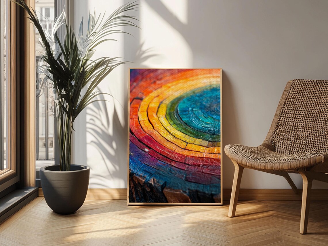 Rainbow Tree Rings, Retro Style Rustic Wall Art - Image 6