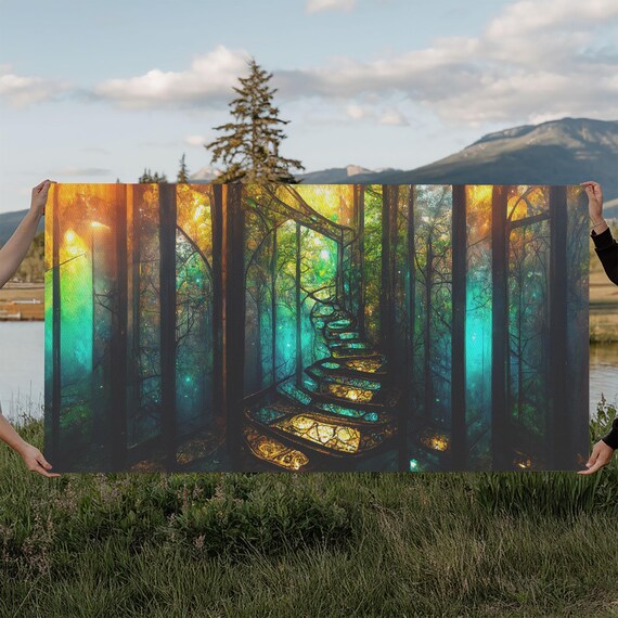 Fantasy Wall Art Print Magical Forest Fantasy Landscape Art Ready To Hang Wall Art Bioluminescent Glowing Fantasy Wall Decor