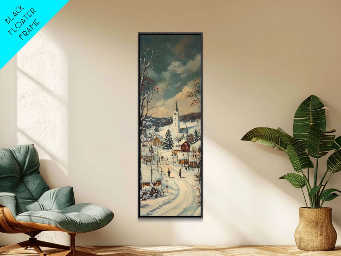 Christmas Village Painting Cheerful Holiday Scene Framed Print Vintage Winter Town Seasonal Wall Art Gift Snowy Village Decor - Image 4