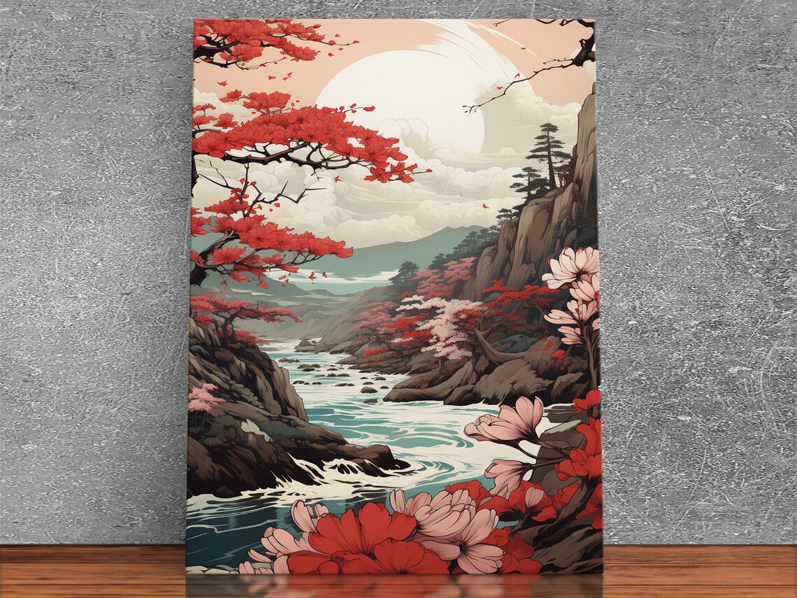 Japanese Maple Tree Over Stream, Japanese Art Print - Image 3
