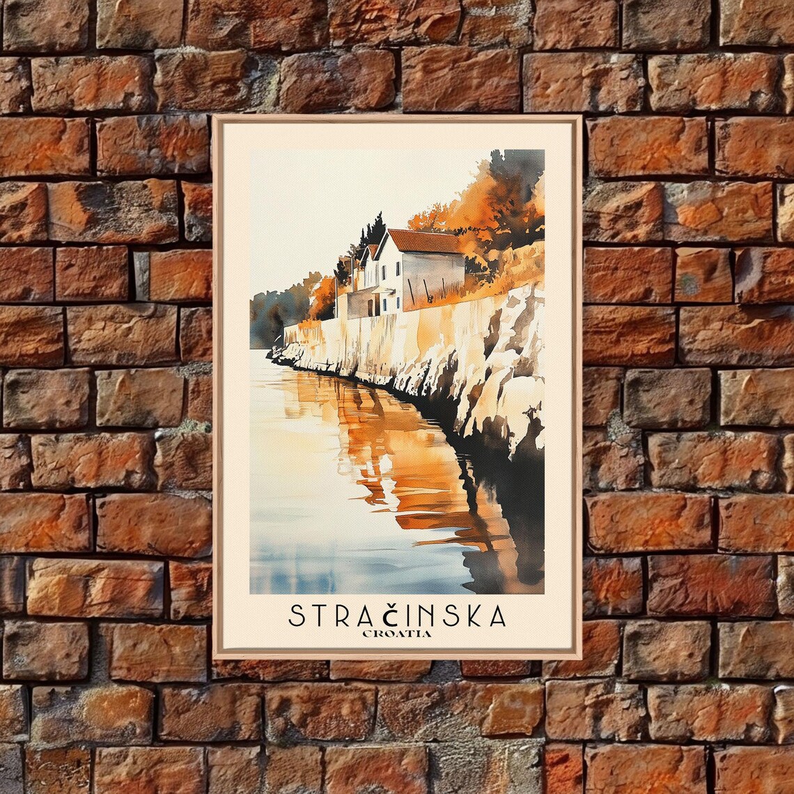 Stracinska Croatia Cliff Houses Golden Water Reflection Poster - Image 5