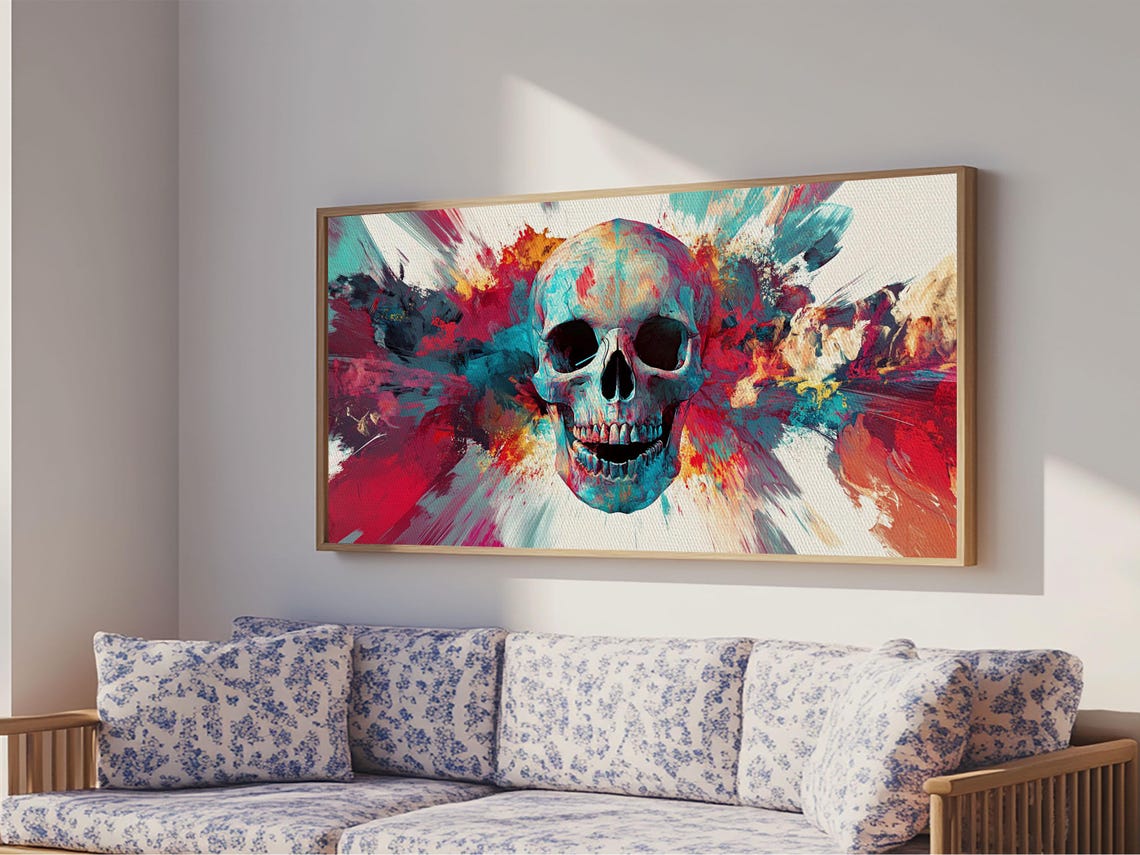 Colorful Abstract Skull Paint Splash Pop Art Vibrant Halloween Poster - Image 3
