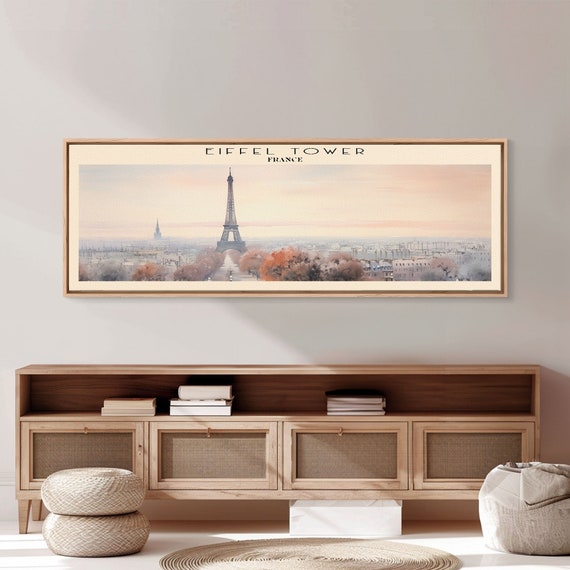 Eiffel Tower Travel Poster Print Framed Print France Panoramic Travel Art Framed Art Wall Hanging Home Decor