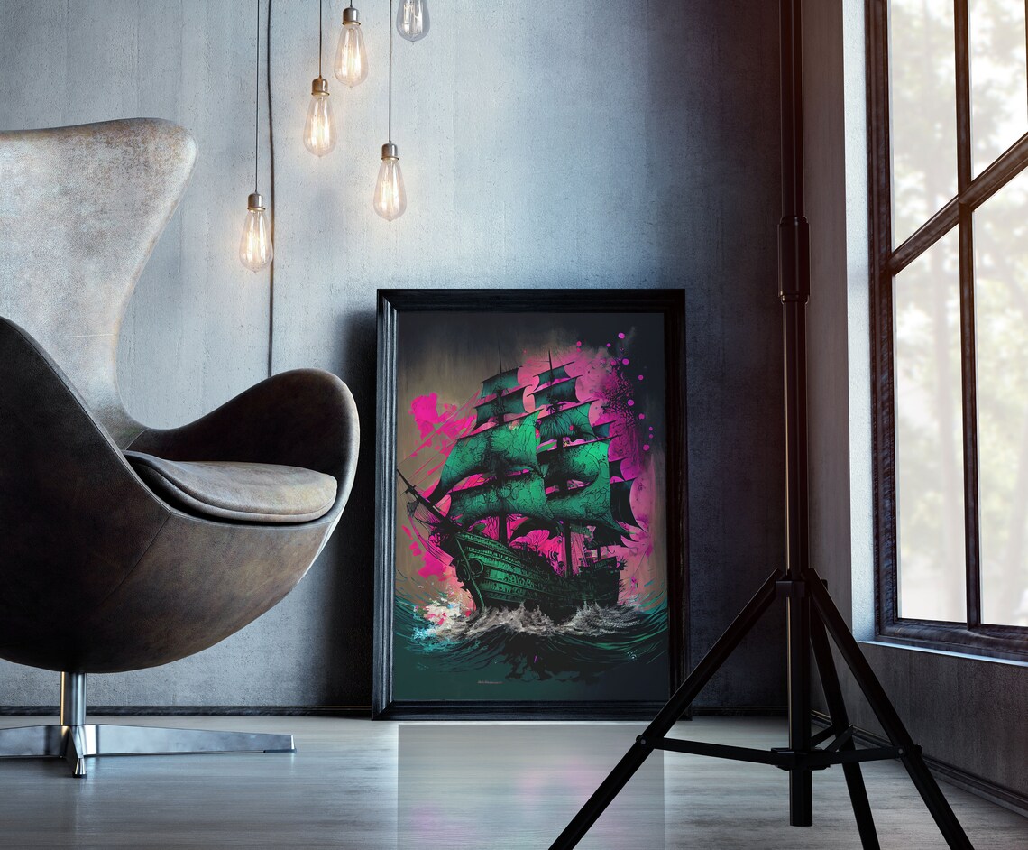 Surreal Psychedelic Pirate Ghost Ship Poster Print