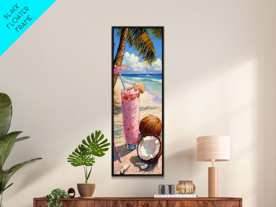 Tropical Kitchen Wall Art Print Framed On Colorful Bar Wall Art Print Tall And Narrow Framed Coastal Wall Art For Kitchen And Bar - Image 5