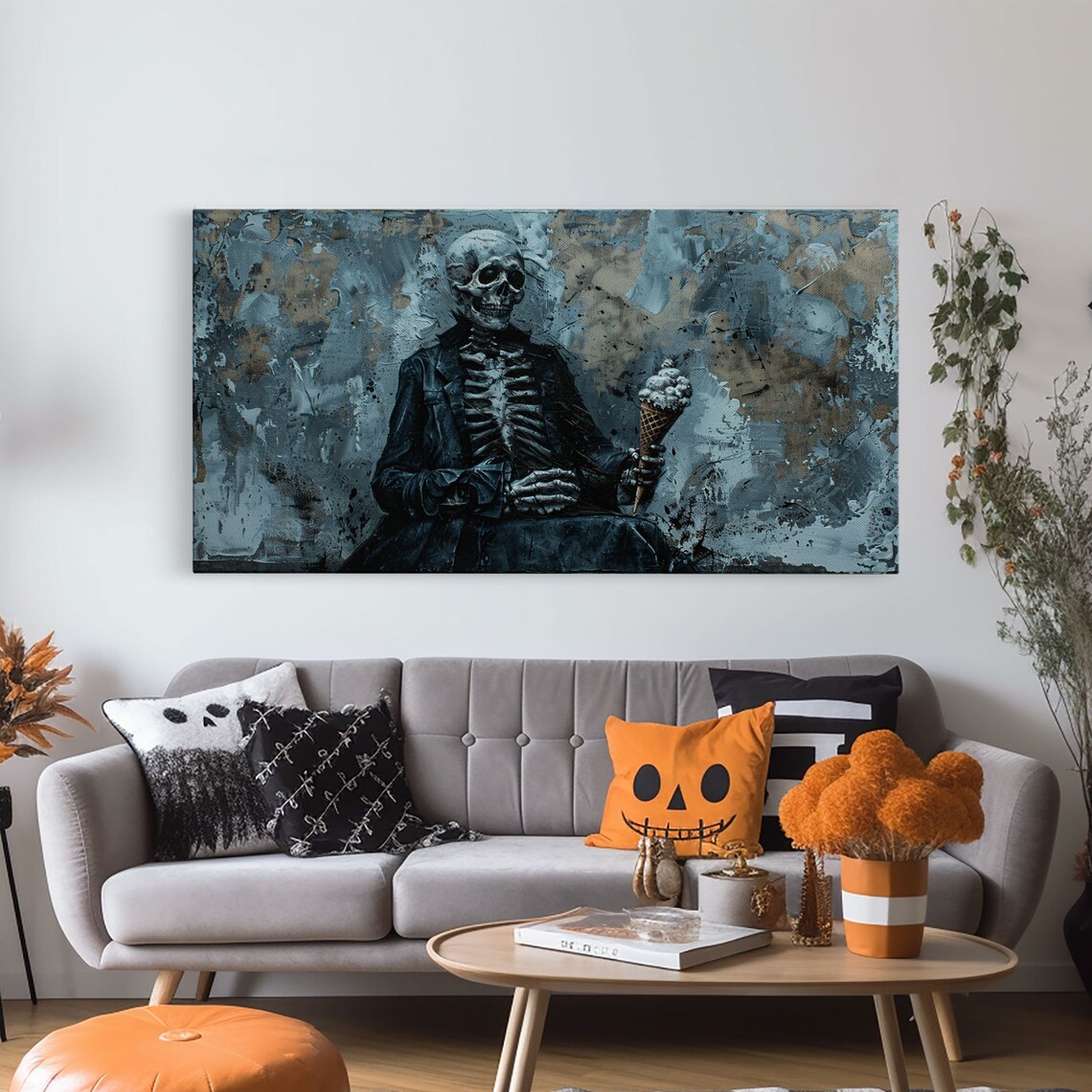 Skeleton Having An Ice Cream Cone, Spooky Halloween Art - Image 5