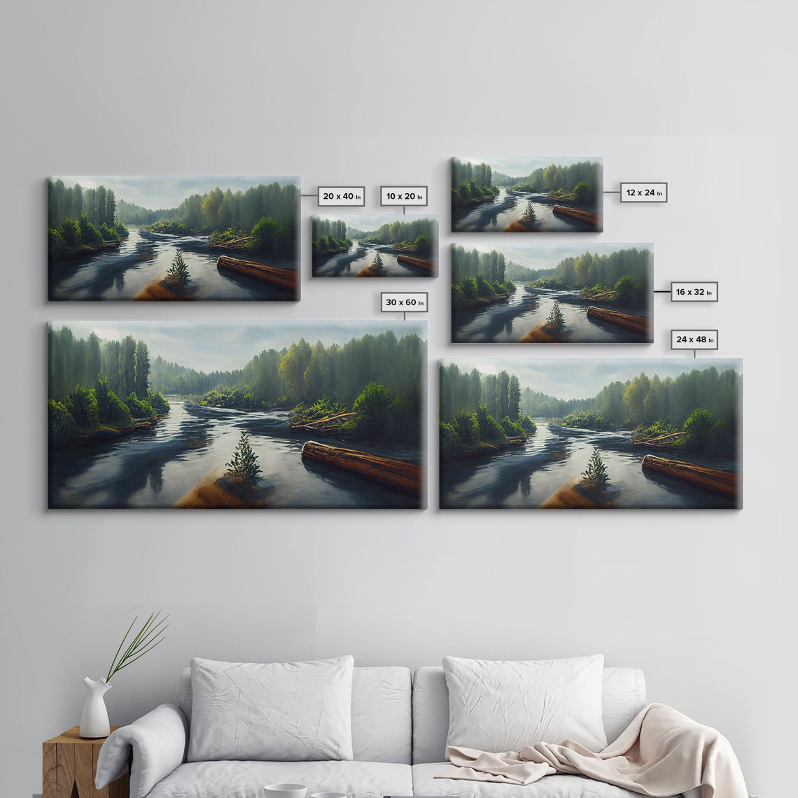 Flowing River Wall Decor Ready To Hang Print Wall Art Blue River Cabin Art Lake House Art - Image 2