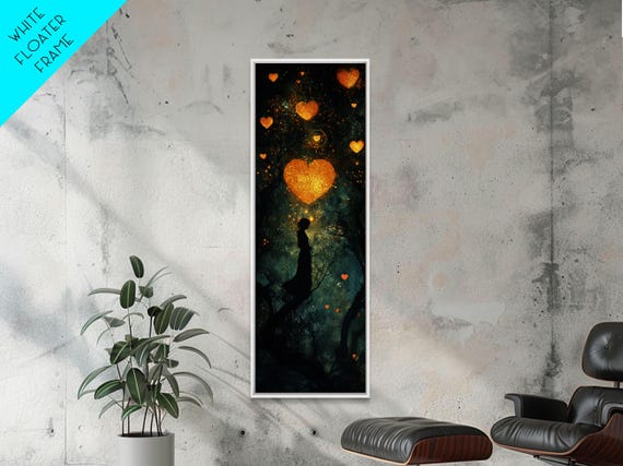 Mystical Heart Silhouette Print With Starry Night Forest Moody Wall Art Gift Idea In Whimsical Romantic Style