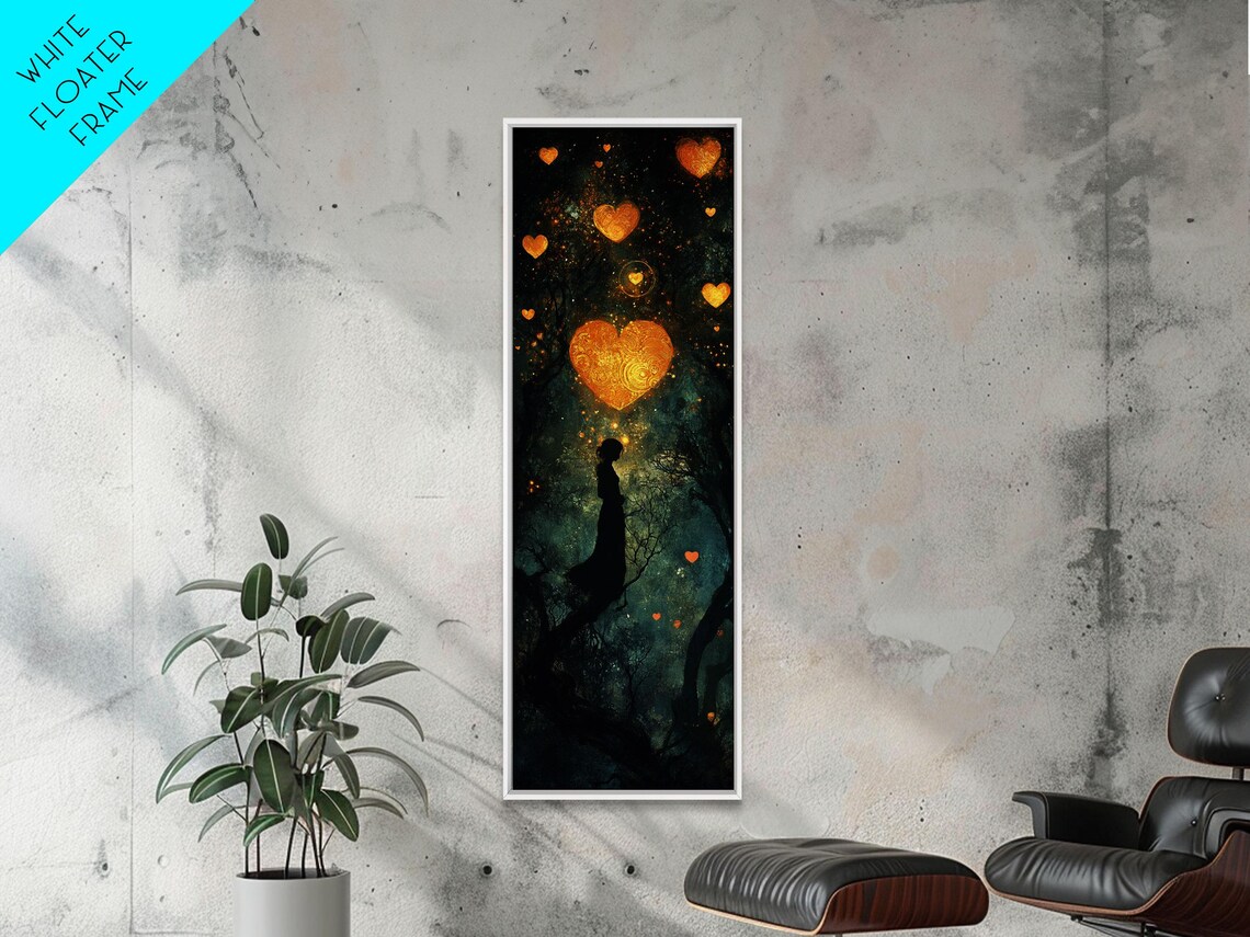 Mystical Heart Silhouette Print With Starry Night Forest Moody Wall Art Gift Idea In Whimsical Romantic Style