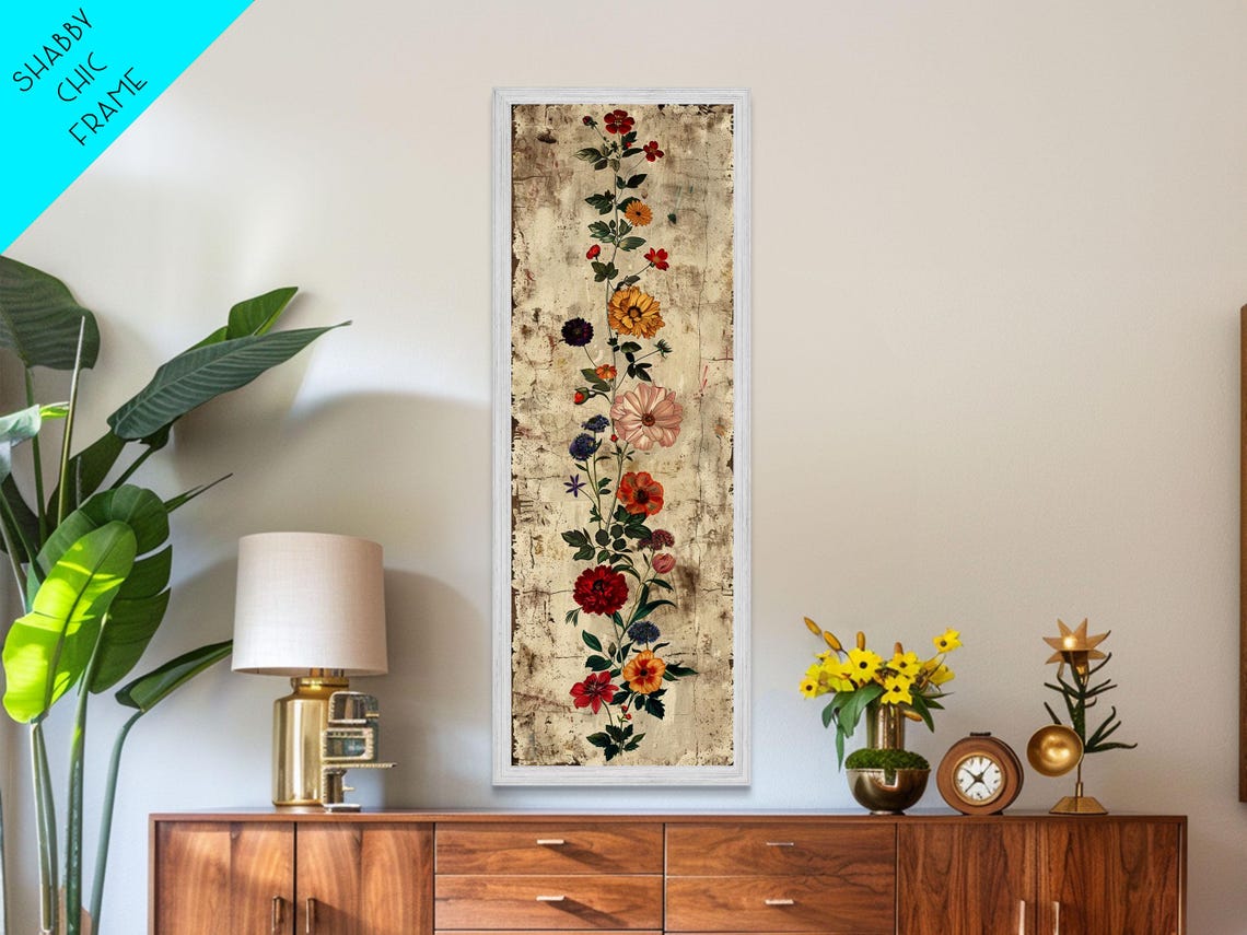 Vintage Mixed Blossoms Rustic Botanical Tall Vertical Art Print