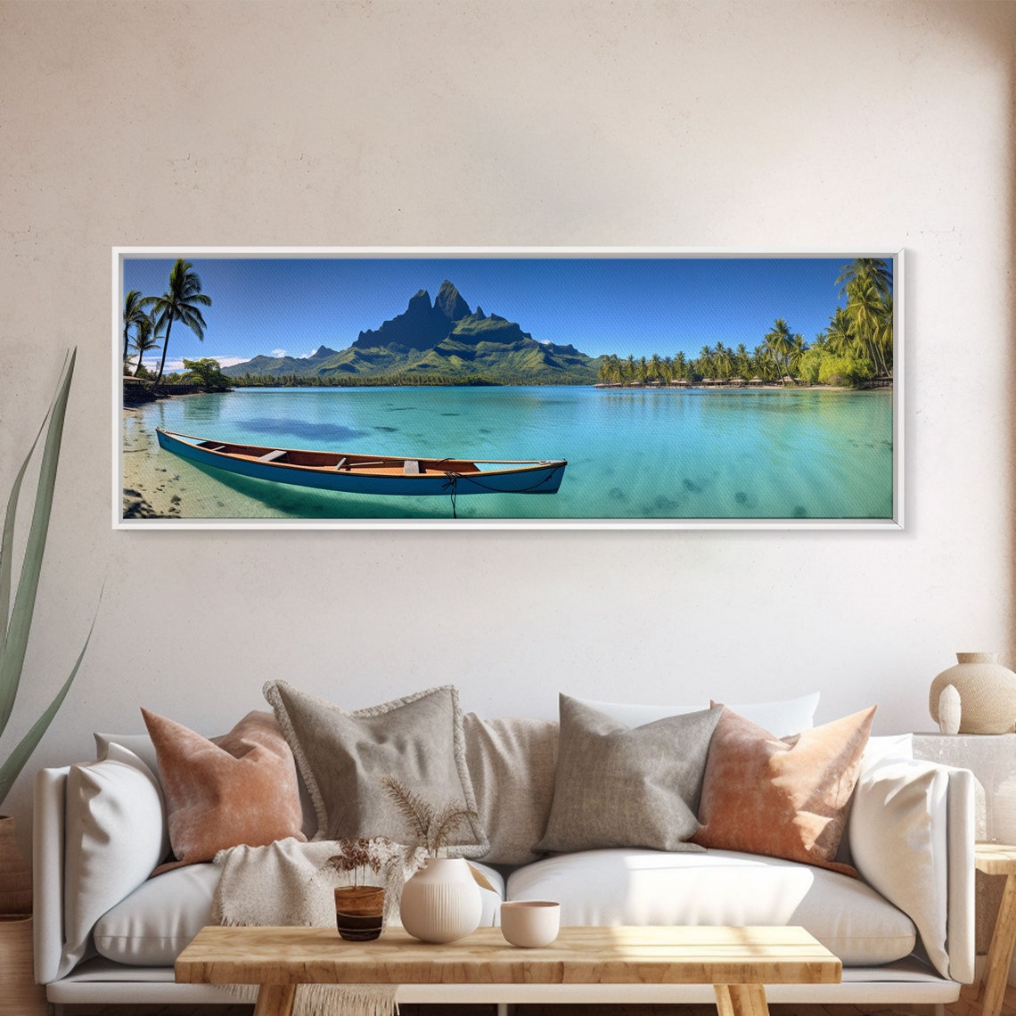 Bora Bora Turquoise Lagoon Canoe Mount Otemanu Panoramic Beach Poster - Image 5