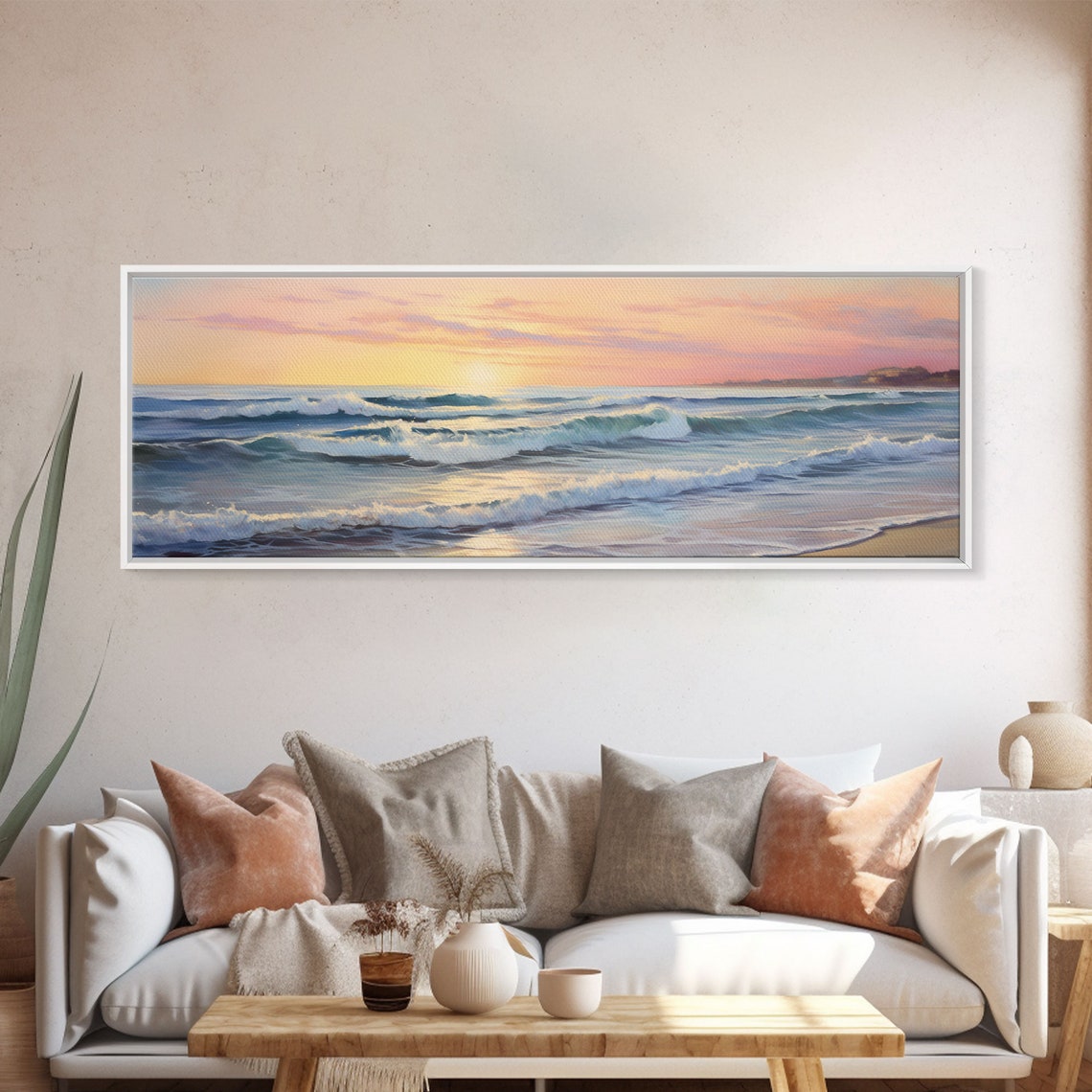 Ocean Waves Sunset Pink Sky Soft Pastel Surf Beach Wall Art Print - Image 6