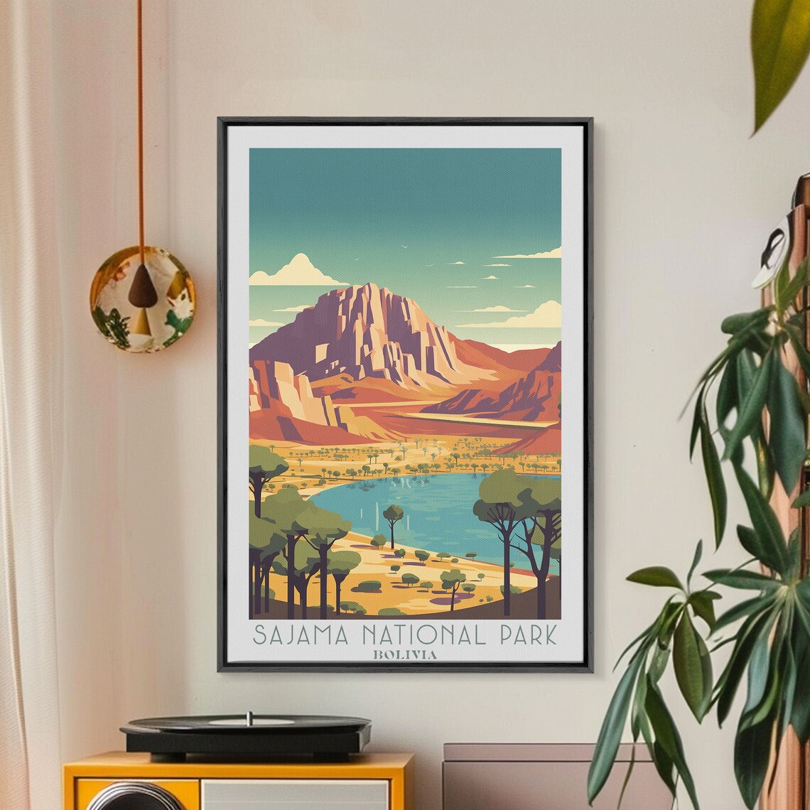 Sajama National Park Bolivia Mountain Lake Trees Desert Plain Travel Poster