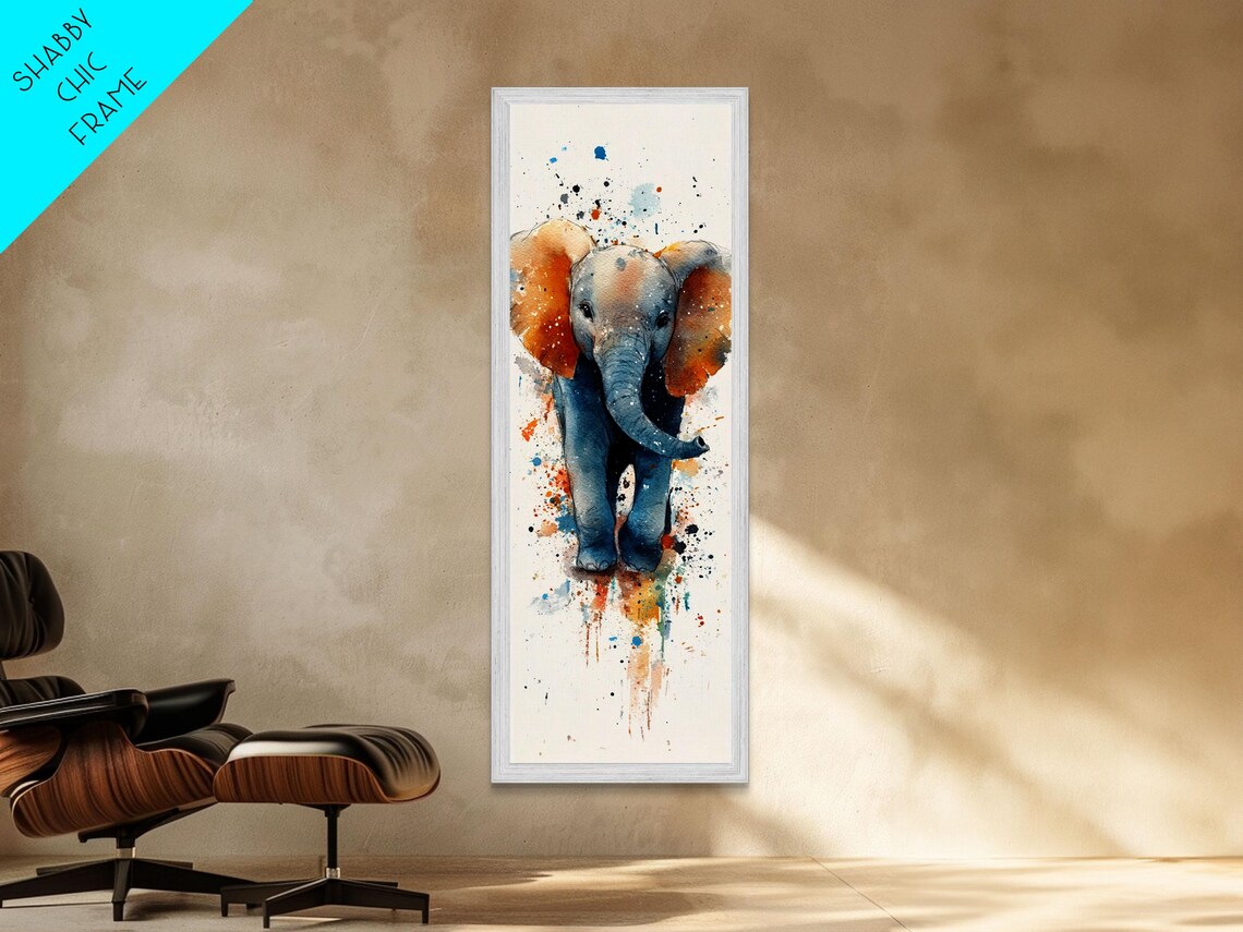 Cute Baby Elephant Watercolor Splatter Nursery Kids Room Wall Poster - Image 6