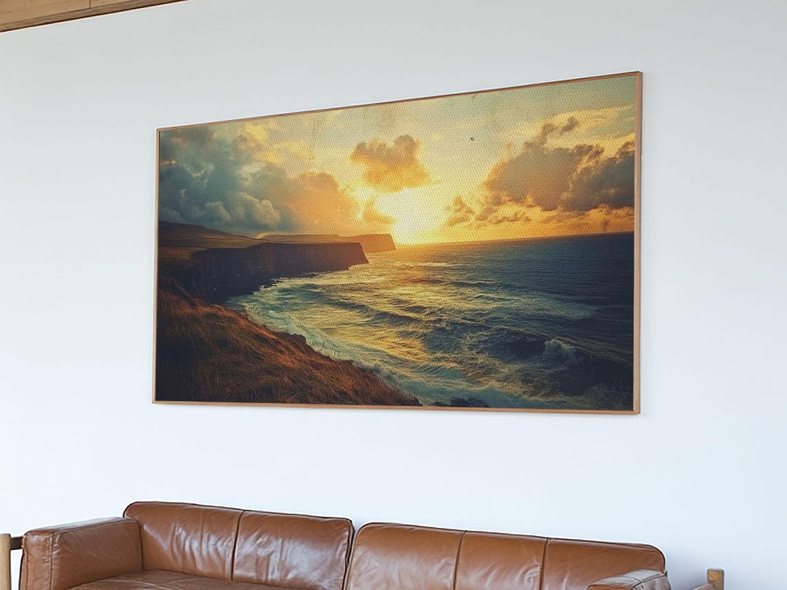 Dramatic Sea Cliffs At Golden Sunset Ocean Coast Landscape Poster - Image 5