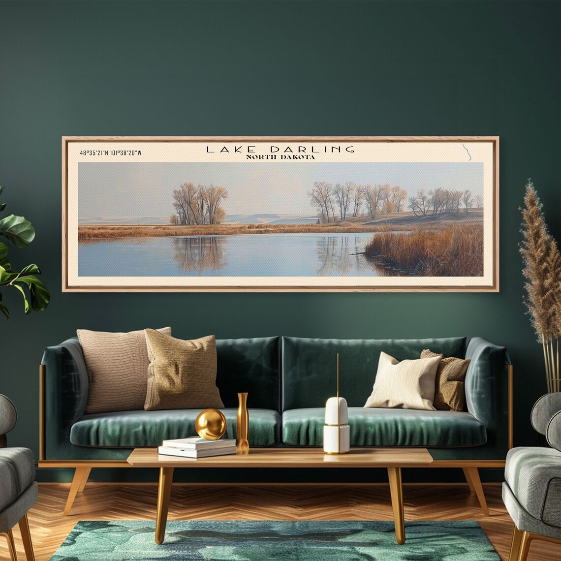 Lake Darling North Dakota Golden Reeds Mirror Reflection Travel Poster - Image 4
