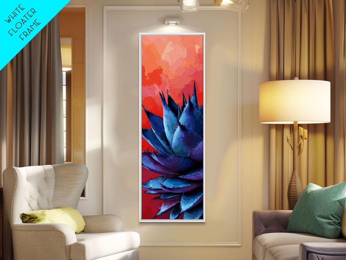 Blue Agave Against Fiery Orange Sunset Bold Botanical Art Poster
