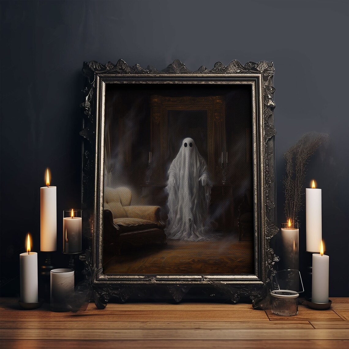 Ghost In The Mirror, Dark Academia Halloween Art Print
