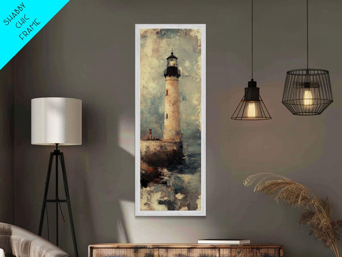 Vintage Lighthouse On Rocky Shore Moody Seascape Travel Poster - Image 5