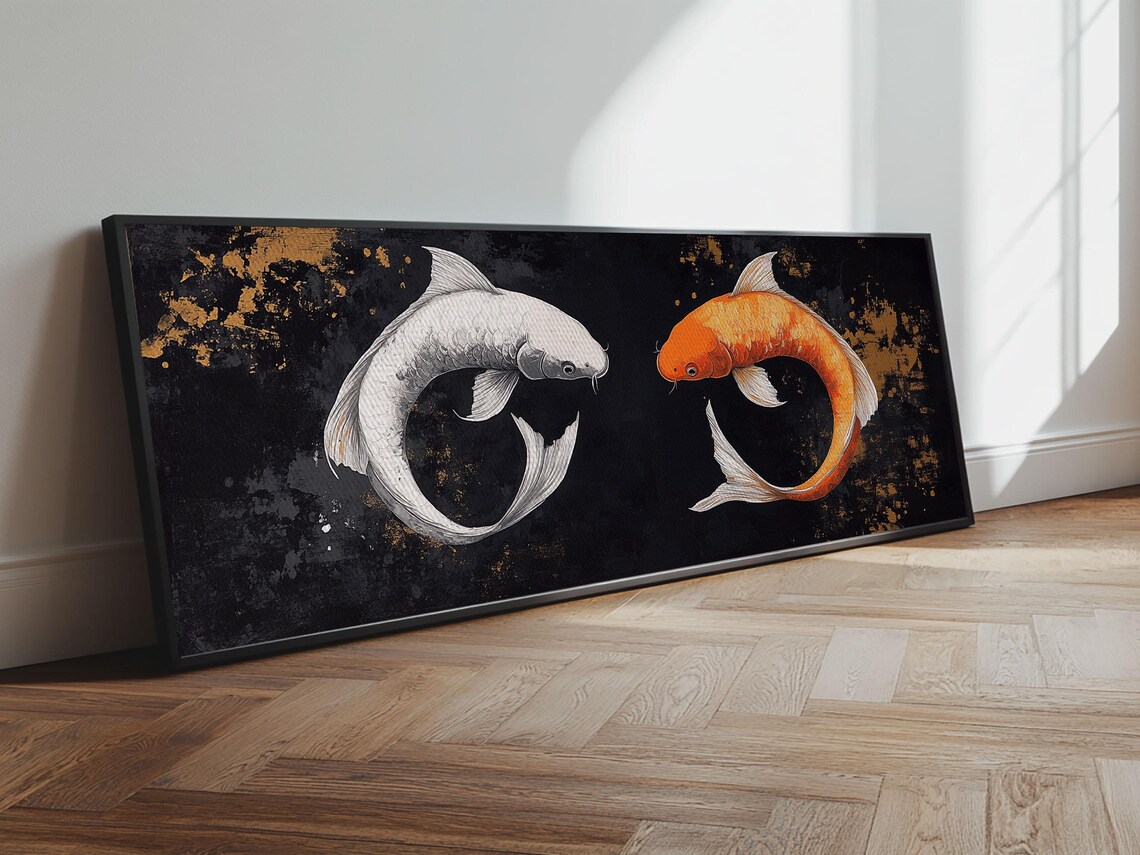 Koi Fish Infinite Sign Framed Print Ready To Hang Wabi Sabi Home Decor Panoramic Extra Wide Art 20 X 60 Wall Art - Image 5