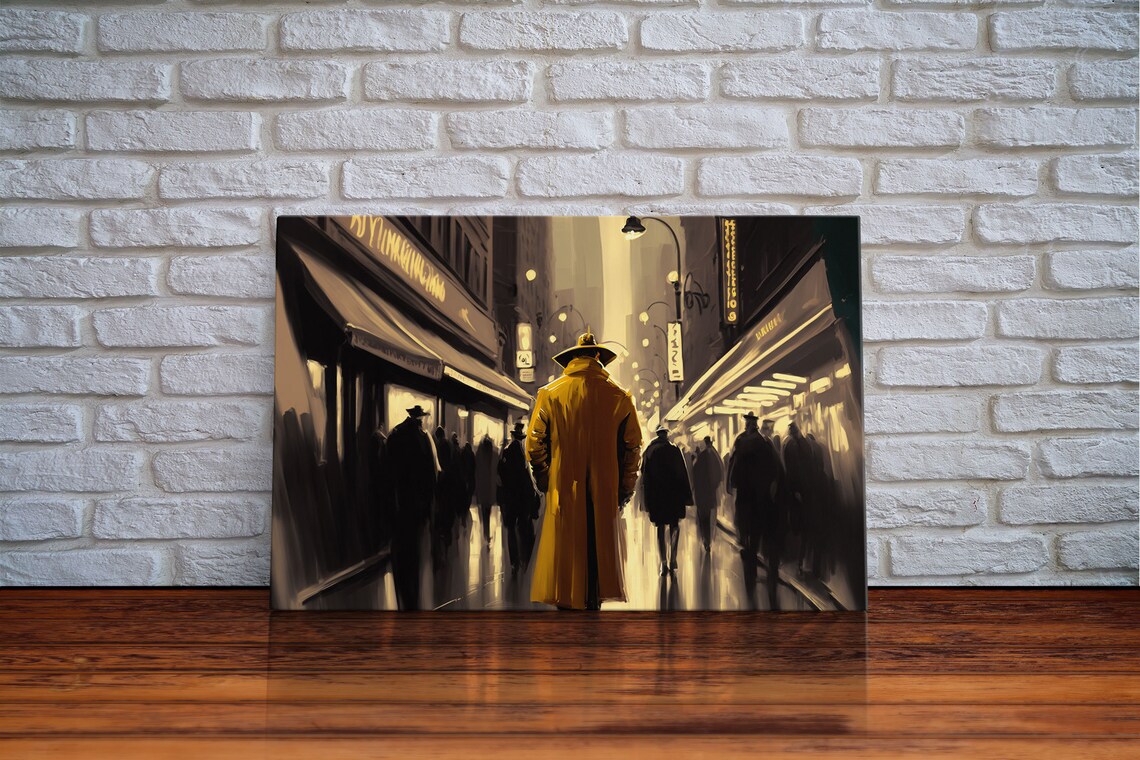 Man In Trench Coat, Noir Watercolor Art Print