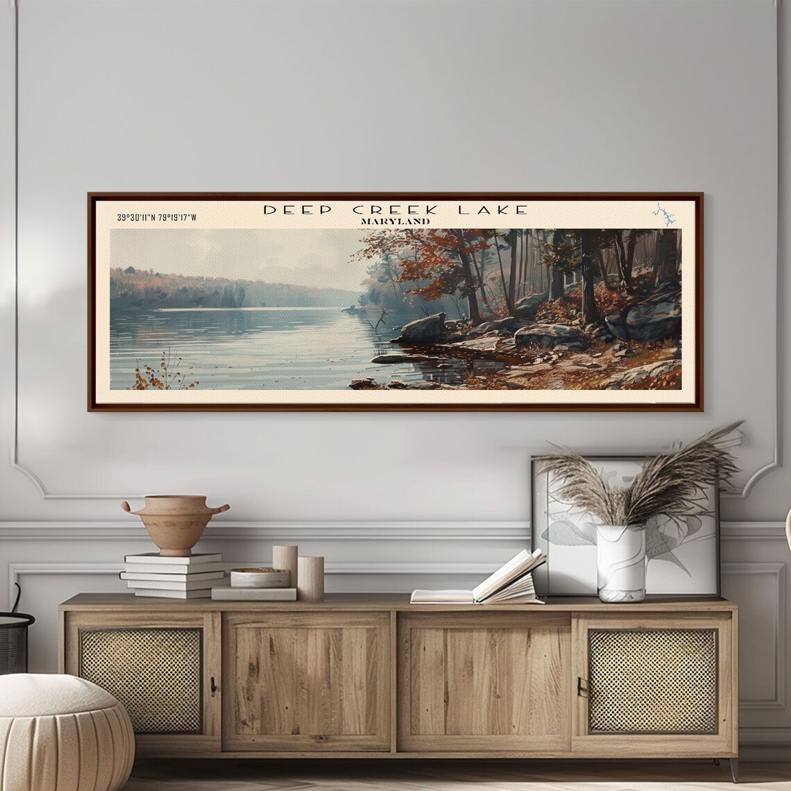 Deep Creek Lake Maryland Rocky Autumn Shore Misty Water Travel Poster - Image 4