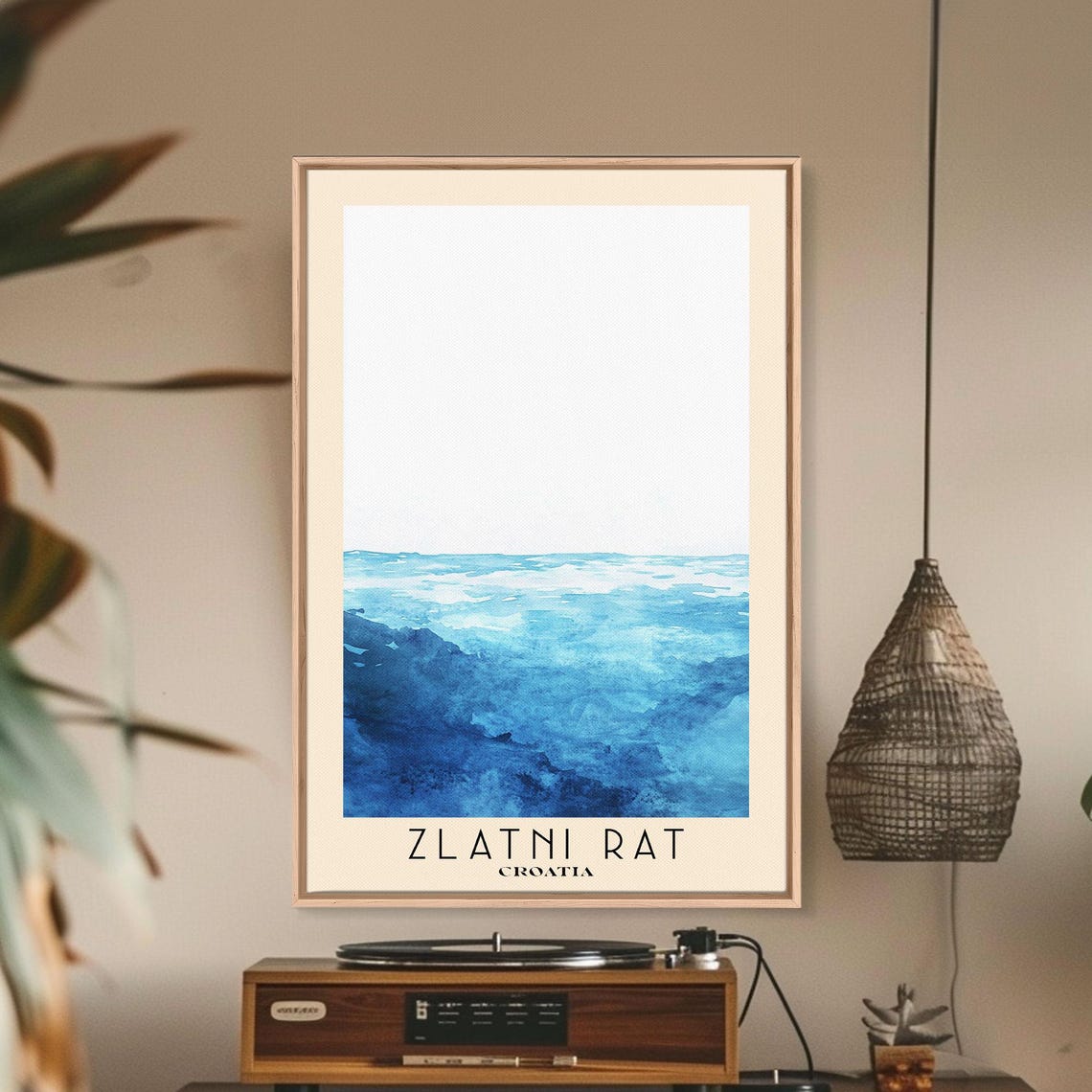 Zlatni Rat Golden Horn Croatia Bold Blue Ocean Watercolor Poster - Image 2