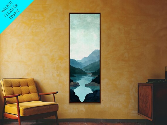 Misty Blue Mountains Tranquil River Minimalist Nature Wall Poster