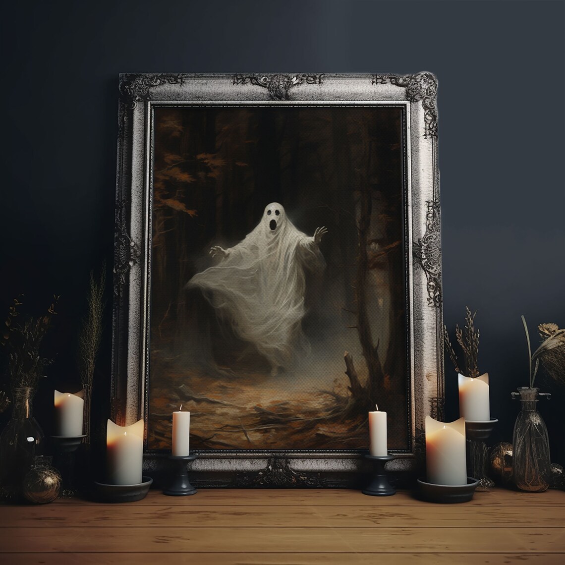 Ghost Dancing In Dark Haunted Autumn Forest Spooky Halloween Art Poster - Image 6