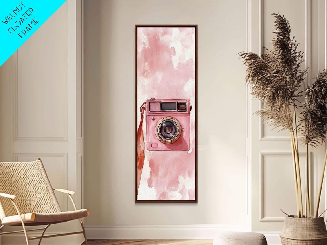 Vintage Camera Print Whimsical Art Cottagecore Wall Art Light Pink Wall Art Rustic Decor Gift Idea Vertical Feminine Art