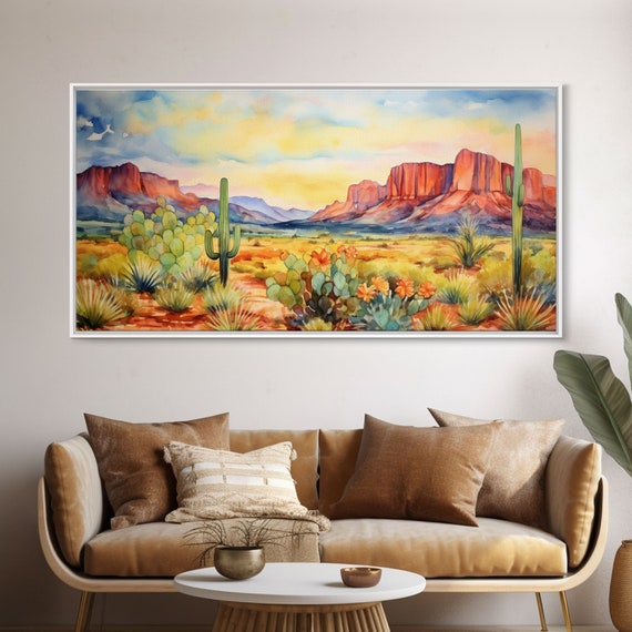Boho Whimsical Wall Art Pastel Desert Print Framed Art Unique Wall Art Minimalist Mcm Style Wall Art Landscape Painting