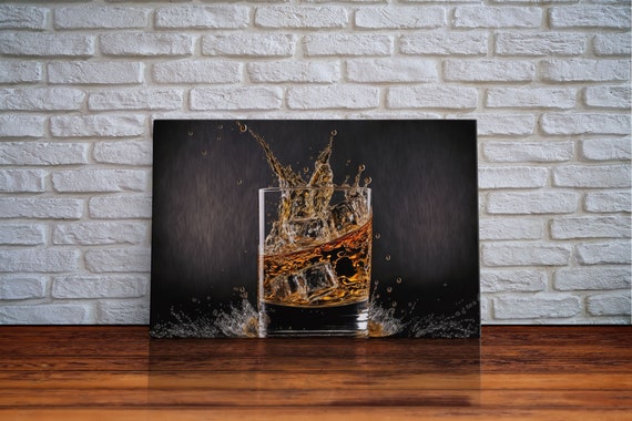 Whiskey Wall Dcor Glass Of Whiskey With Splash Man Cave Wall Art Whisky Artwork Home Bar Decor Framed Print