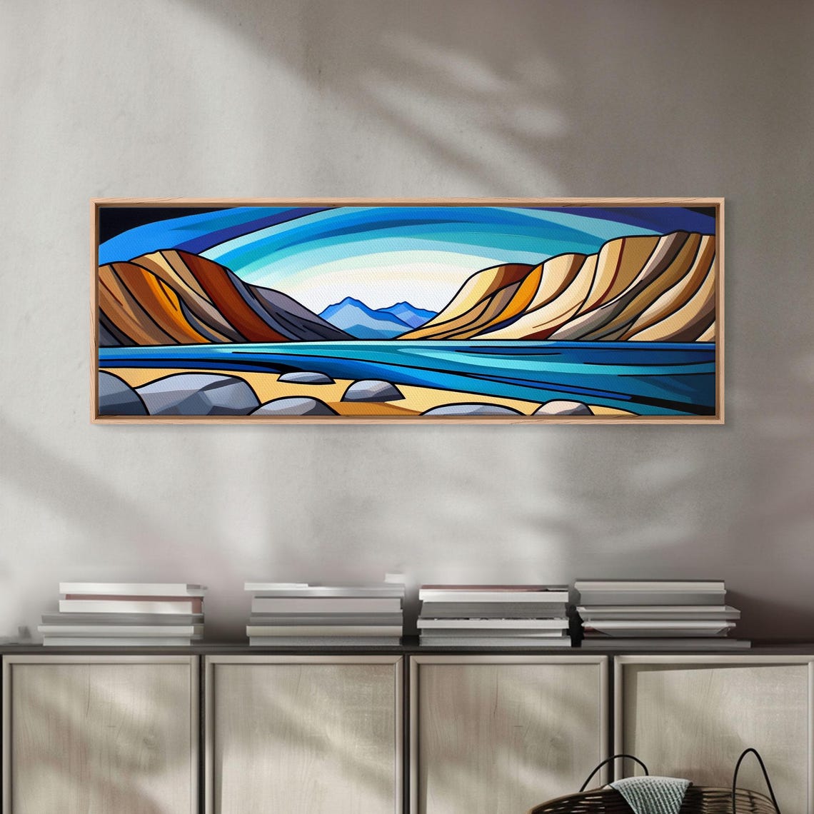 Retro Art Deco Coastal Cliffs Stained Glass Style Scenic Poster - Image 2