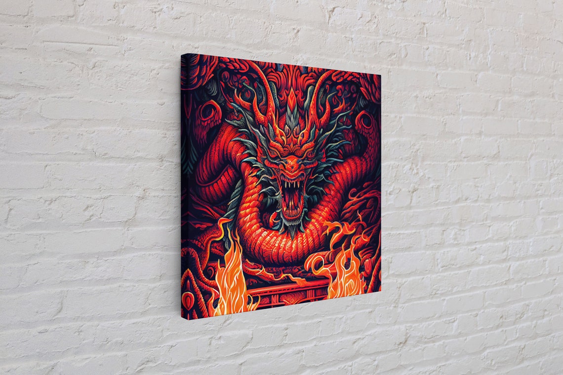 Crimson Chinese Dragon Head Fire Flames Oriental Fantasy Poster - Image 4