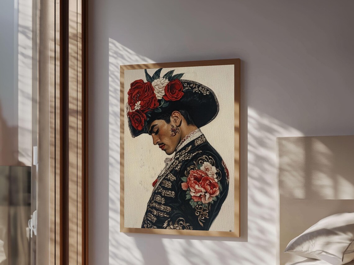 Matador Bullfighter Portrait Rose Adorned Hat Embroidered Suit Wall Art - Image 5