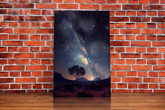Starry Night Sky Over The Plains Of Texas Beautiful Farmhouse Art Primitive Art Framed Print