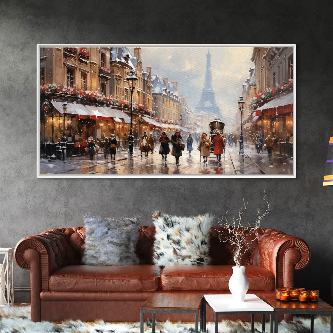 Paris In The Snow Eiffel Tower Christmas Street Scene Poster