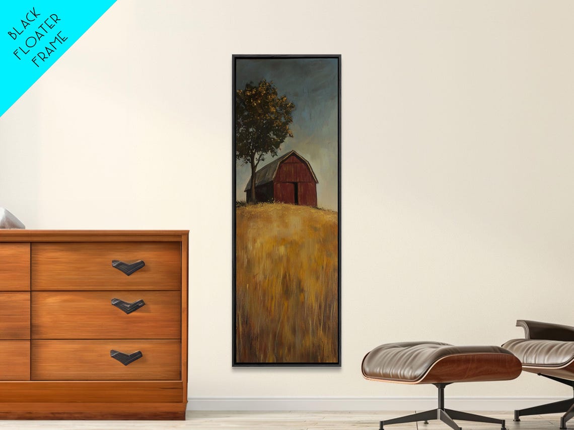 Red Barn On Golden Hill At Dusk With Lone Tree Rustic Art Poster - Image 4