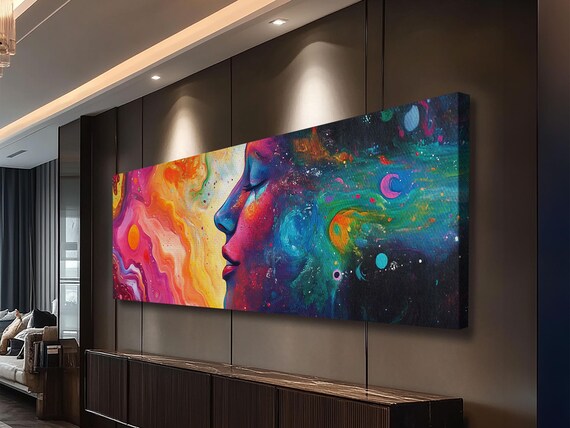 Cosmic Woman Profile Framed Print Colorful Yoga Art Bright Therapy Art Moody Southwest Wall Art Above Sofa Horizontal Decor